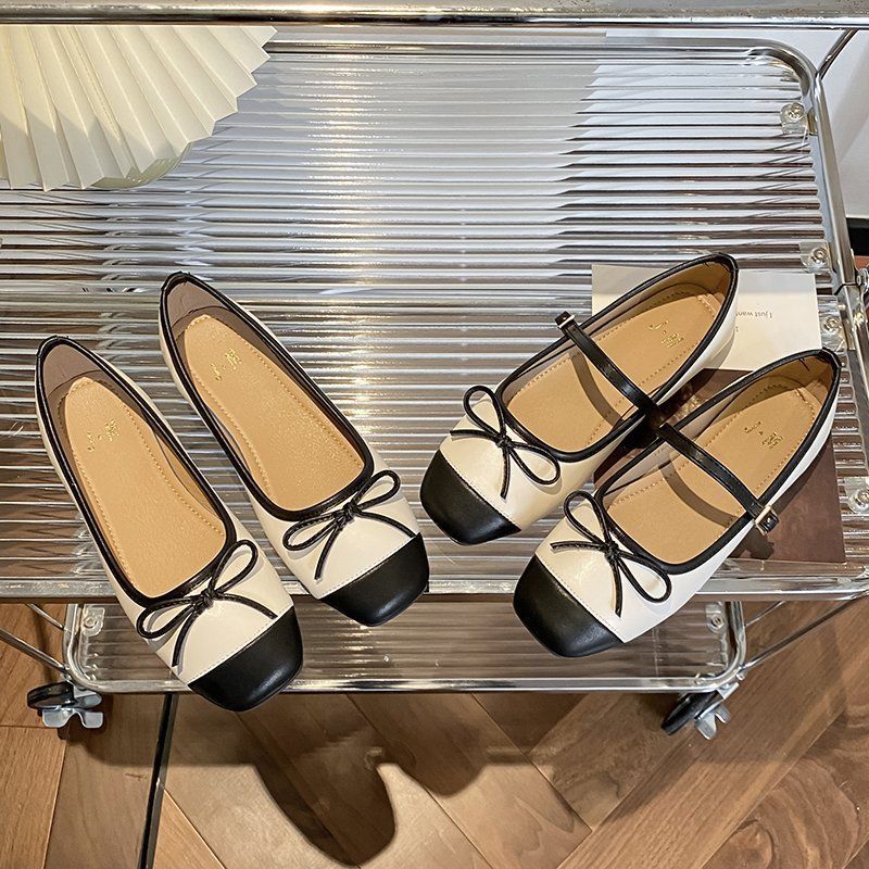 Mary Jane Shoes French Ballet Shoes Slim New Square Head Bow Word Belt Grandma Shoes Sweet Single Shoes