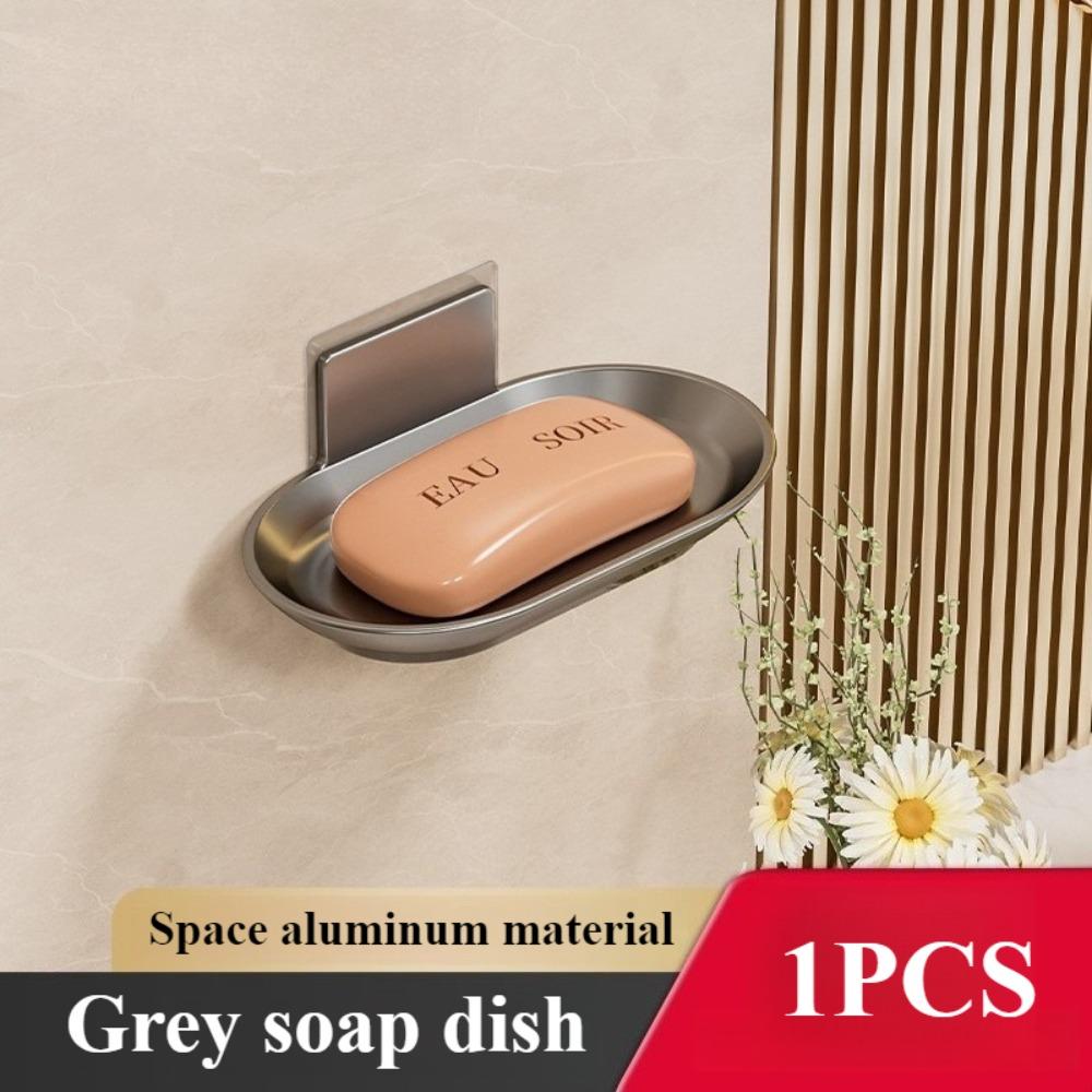 

Aluminum Alloy Soap Dish Wall Mounted No Punching Bathroom Kitchen Soap Sponge Holder Organizer Storage Rack Accessories