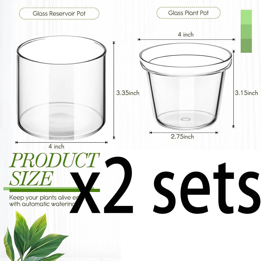 Self Watering Pot for Indoor Plants Clear Glass Planter Small Plant Pot with Saucer Reservoir Drainage Holes Bottom Watering Pot