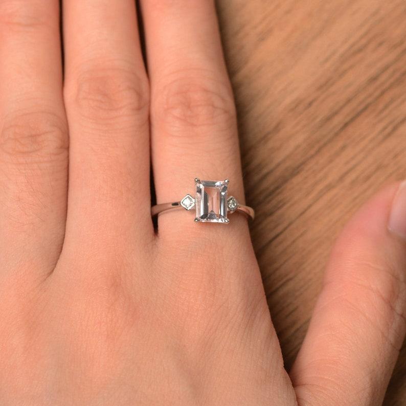 Women's Pink Emerald Cut Morganite Gemstone Ring 925 Sterling Silver Statement Band For Engagement & Wedding Wear