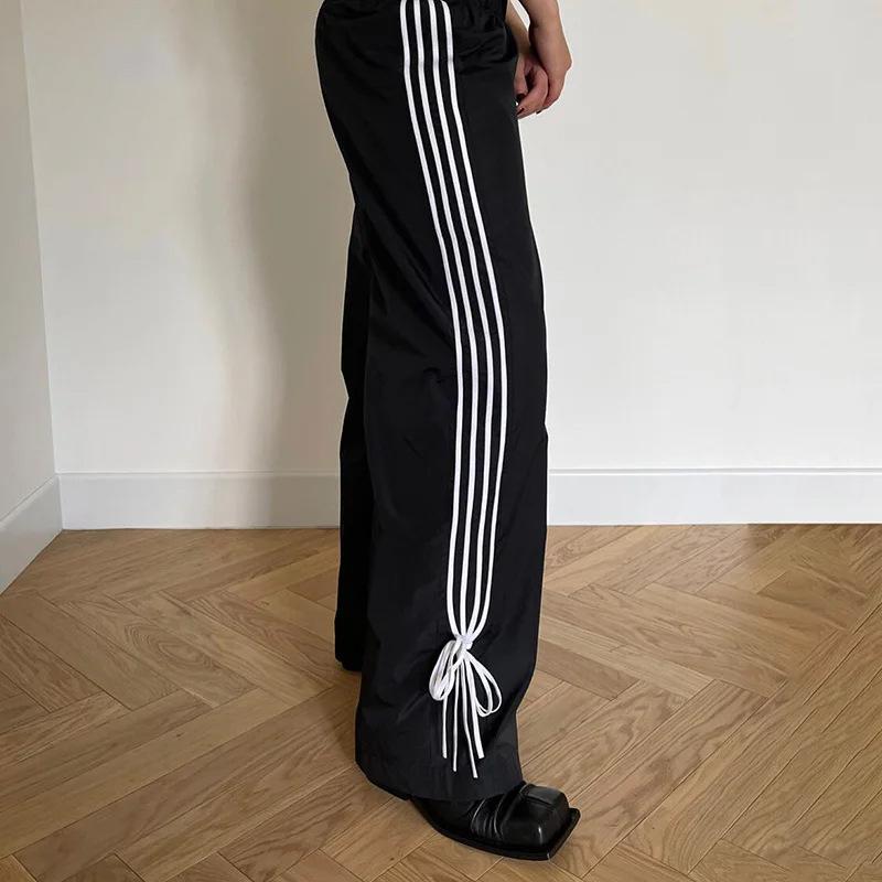 Sportif Günlük Pantolonlar Yeni Stil Bol ve Çok Yönlü Düz Renk Çizgili Pantolon