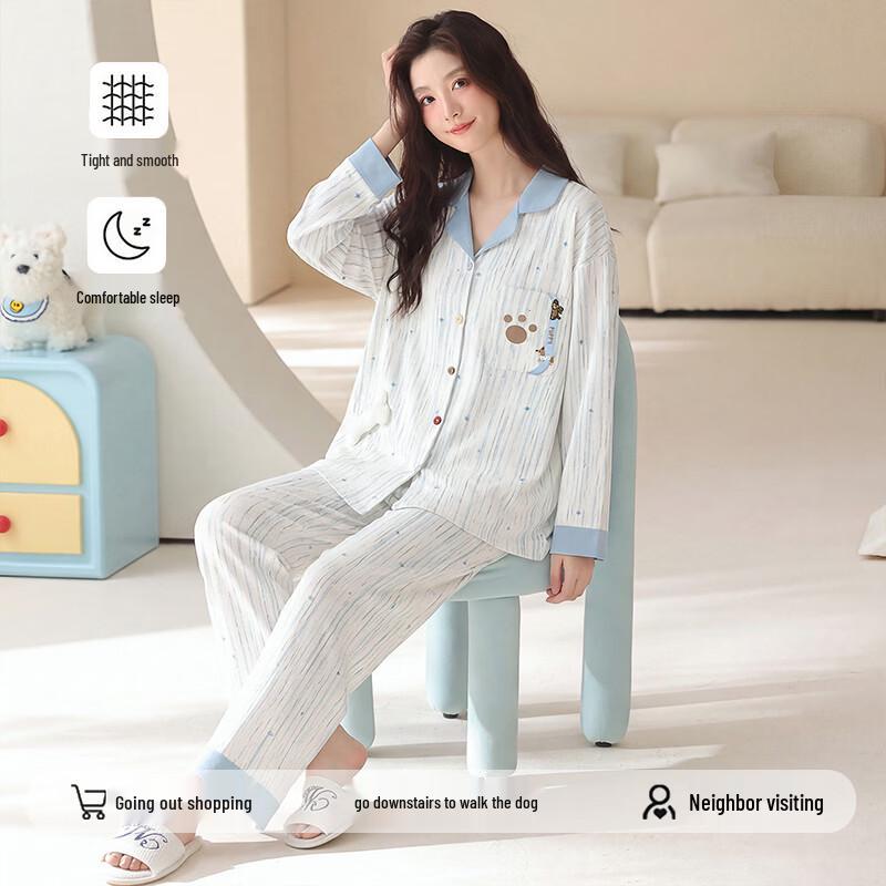 Langsha Women's 100% Cotton Long-Sleeve Loungewear Set