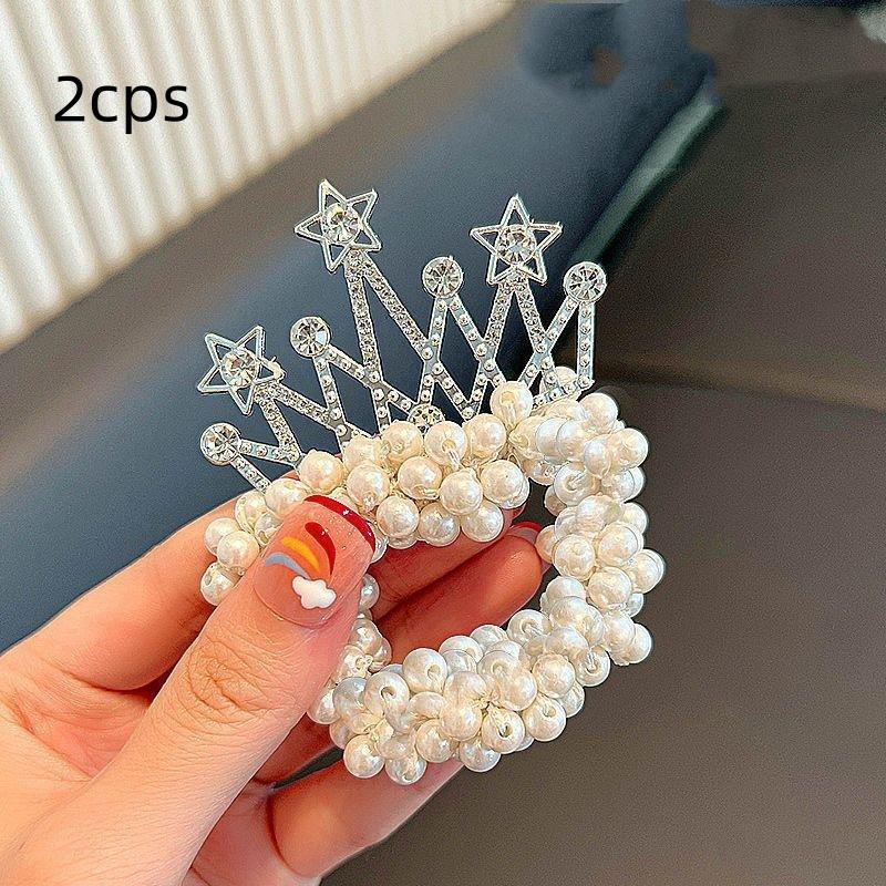 2 Stück Neue Mode Perlenkrone Prinzessin Niedliche Kinder Elastische Haarbänder Kinder Haargummis Mädchen Haaraccessoires Baby Kopfschmuck