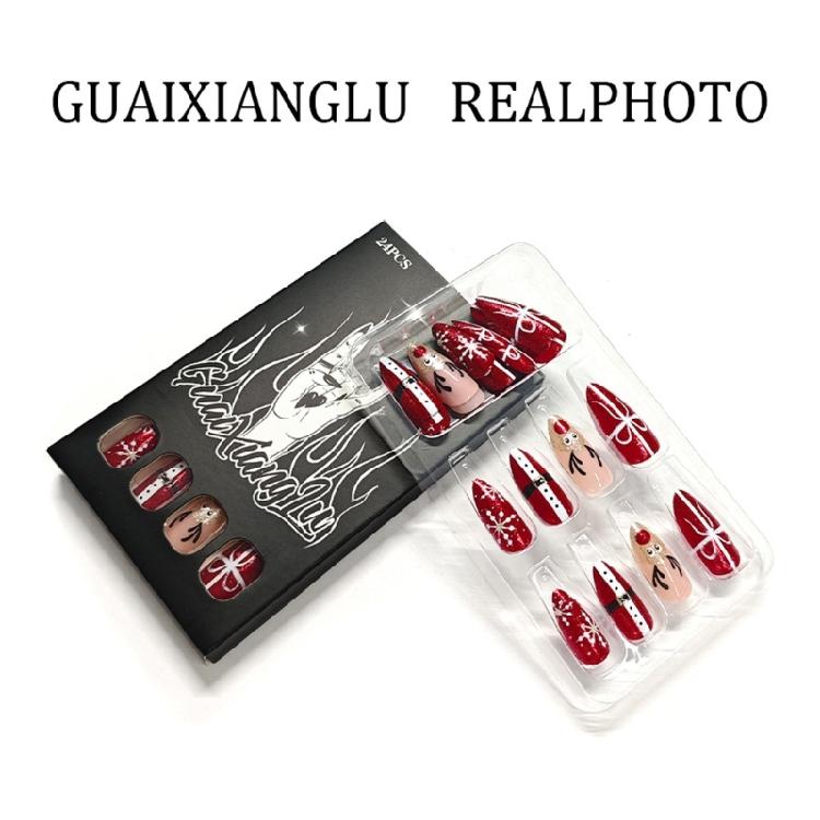 Holiday Glitters Press On Nail 24PCS Santa Snowflakes Reindeer Christmas Design Easy Application ABS Artificial Nail For Festive Event