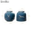 Portable Hand Painted Crane Tea Caddy Ceramic Canister Sealed Spice Jar Storage Tank Packing Box