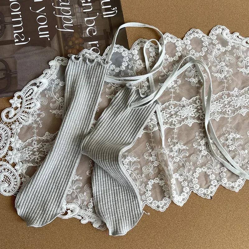 Simplicity Kids Girl Sock Korean Fashion Solid Color Tie Bow Ruffle Calf Sock Autumn Soft Cotton Children School Sock