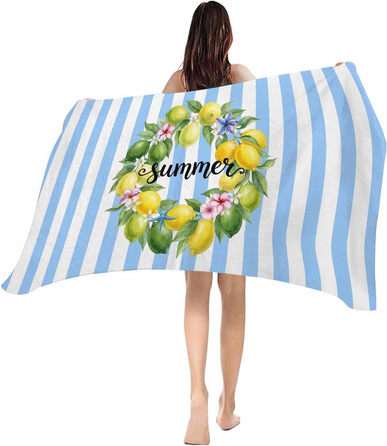 

Beach Towel Summer Tropical Flower Bath Pool Towels Pink Stripes Soft Absorbent Beach Towel Lightweight Large Quick Swim Towels W40*H60(CM)