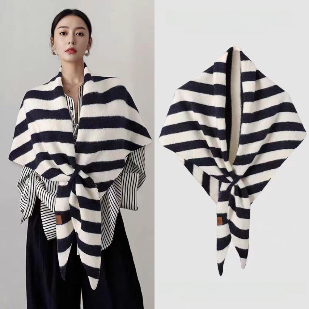 Plush Knitted Triangle Scarf Korean Style Cape Wraps Retro Striped Scarf  Autumn Winter