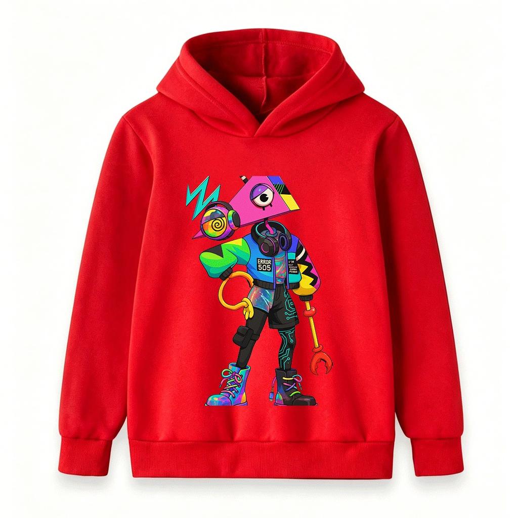 Kids Boys Girls Pullover Hoodie, Stylish Cyberpunk Triangle Head Eye Cartoon Print Casual Long Sleeve Sweatshirt for Children