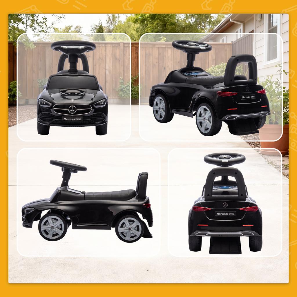 Official Mercedes-Benz Ride On Car, Foot To Floor Sliding Walker with Horn, Engine Sounds and Under-Seat Storage, Black