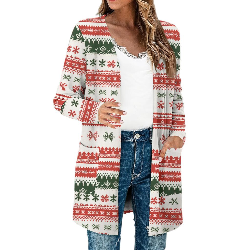 Women's Lightweight Long Sleeve Open Front Cardigans Long Sleeve Lightweight Vintage Printed Coat With Pockets