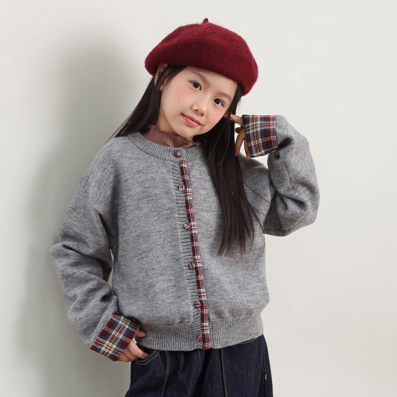 

LUSON Girls Autumn Color Block Knit Cardigan 150