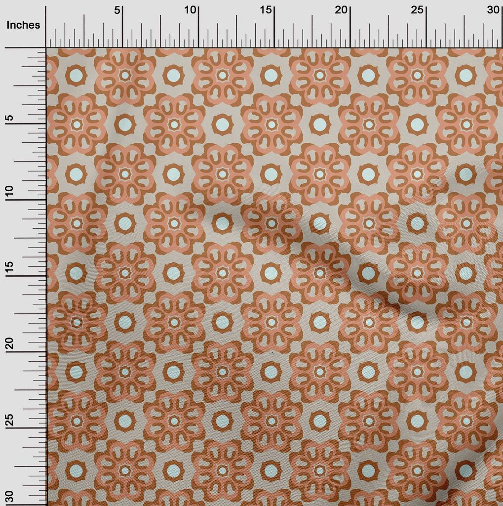 oneOone Cotton Poplin Beige Fabric Asian Block Dress Material Fabric Print Fabric By The Yard 42 Inch
