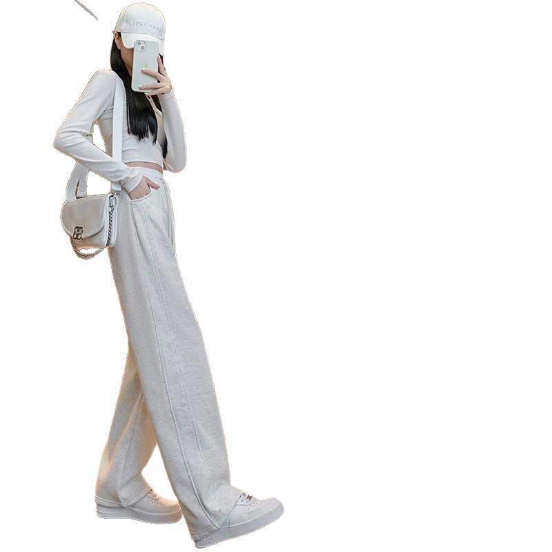 Gray Banana Women's Slimming Straight-Leg Track Pants - Petite 2025 Collection, Narrow Flare, Versatile Casual Wear for Spring and Autumn.