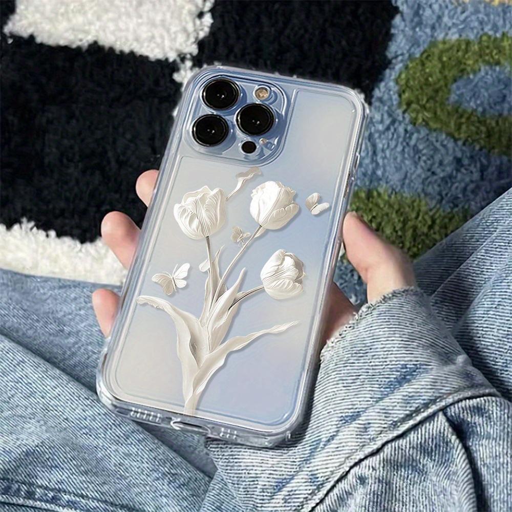 White hyacinth and butterfly TPU phone case suitable for iPhone 17 16 15 14 13 12 11 Pro/Max/Plus anti drop and shockproof