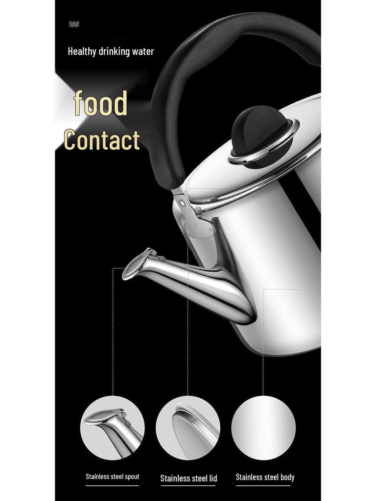 304 Stainless Steel Whistling Kettle for Gas & Induction, Large Capacity
