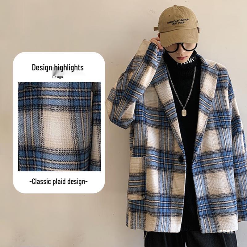 Men's Trendy Plaid Wool Jacket 2023: Autumn/Winter Korean-Style Casual Windbreaker