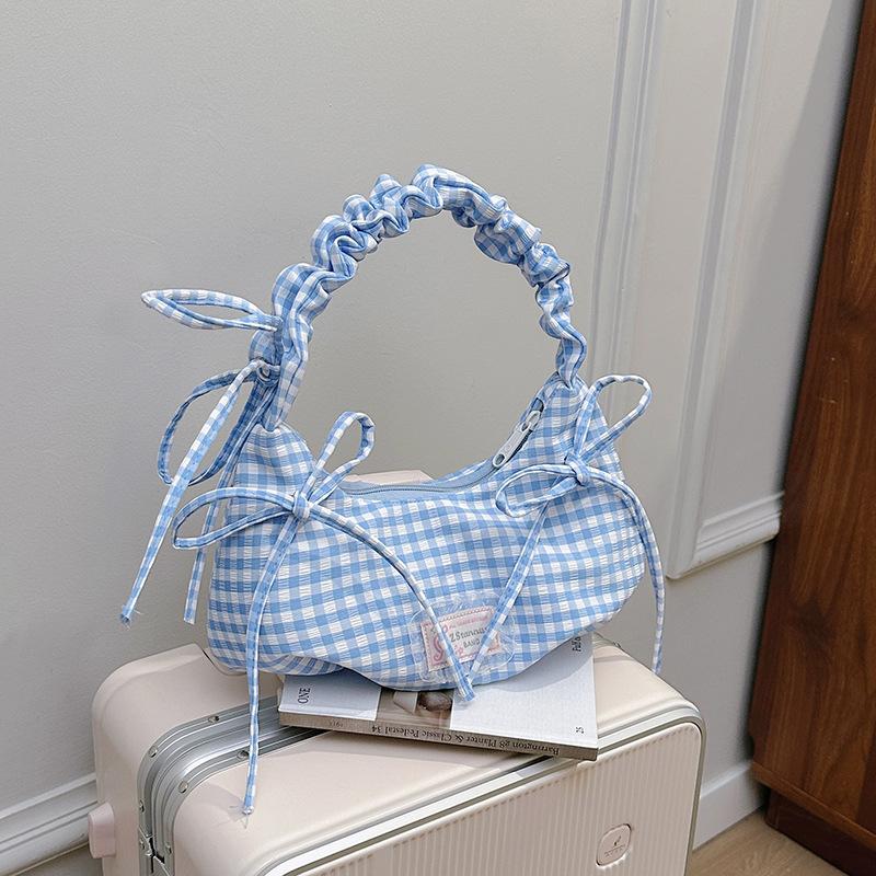 

Korean version of girly underarm bag 2025 new pleated dumpling bag plaid shoulder handbag one piece dropship синий