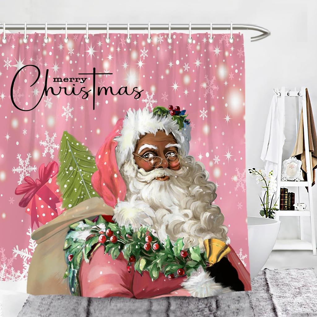Christmas Santa Claus Shower Curtain Merry Christmas Shower Curtain Washable Fabric Shower Curtain Funny Winter Bathroom Decor