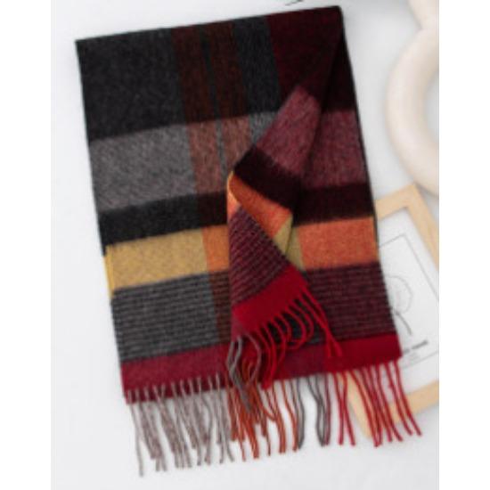 Autumn And Winter Plaid Wool Scarf Women'S Versatile Fringed Warm Scarf Comfortable 100% Real Wool Scarf