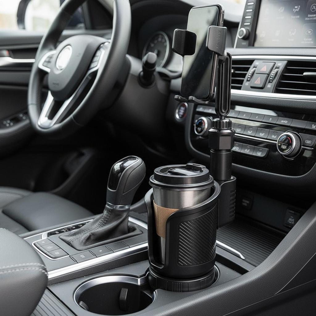 Cup Holder For Car 2 In 1 Drink Extender With Phone Stand 360 Degree Rotation Non-Slip Car Water Bottle Holder For Vehicle Truck