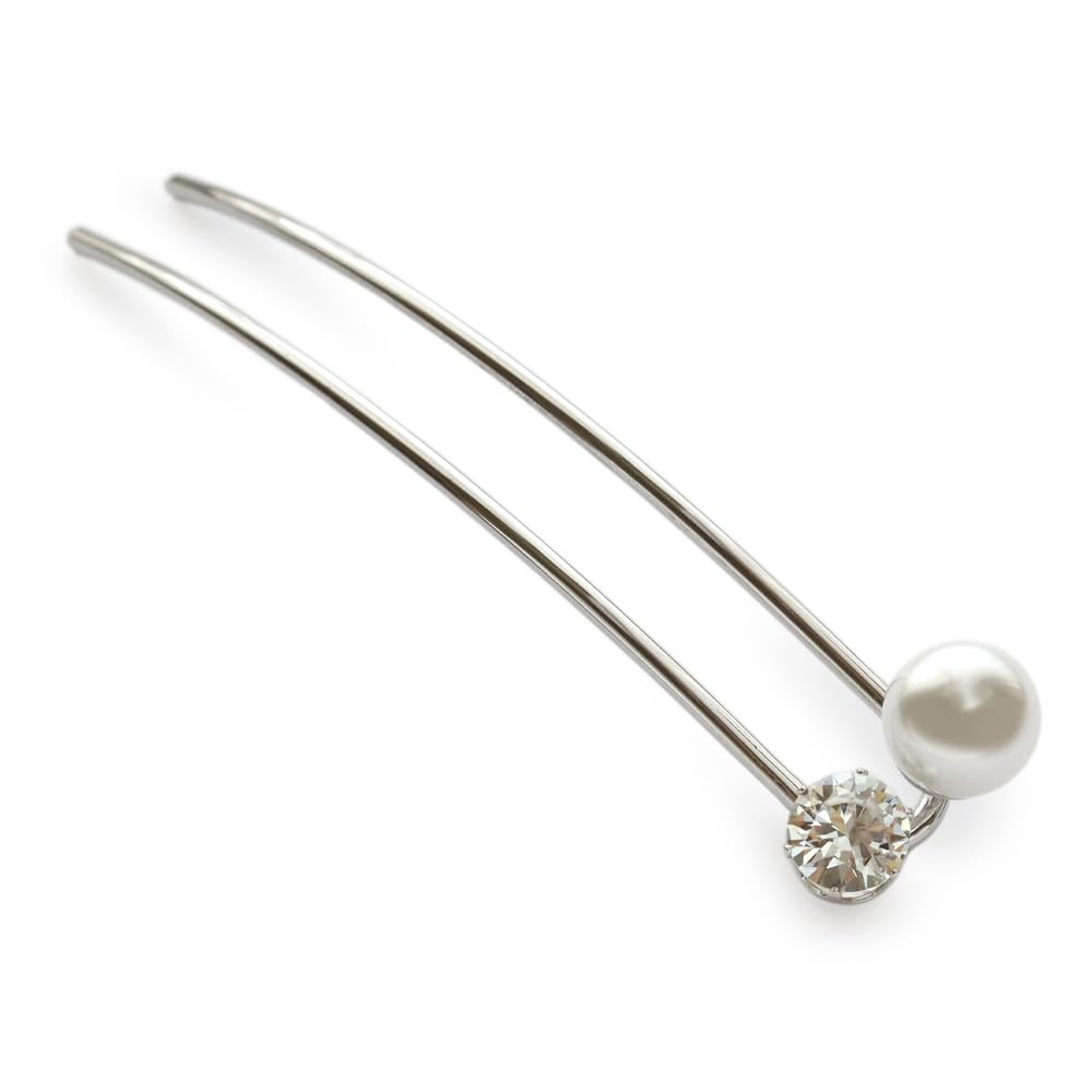 JewelVOX Kanzashi Hair Hair Pearl Star Design Hairpin, Women's Accessory, Stick, Two-Piece Set, U-Shaped, (Silver Pearl)