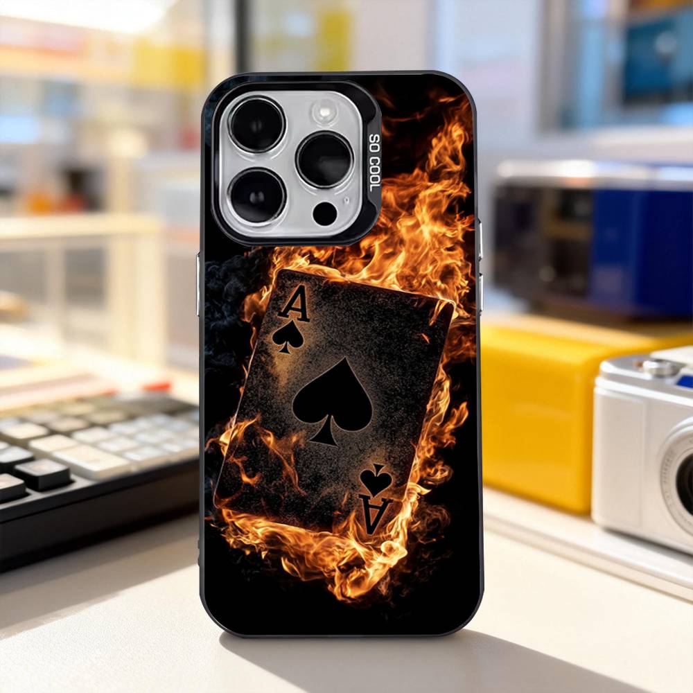 Poker Ace of Spades für iPhone 17, 16, 15, 14, 13, 12, 11, Pro, Max, Plus, E, Air, Mini – stoßfeste, schwarze, matte Hartschalen-Handyhülle
