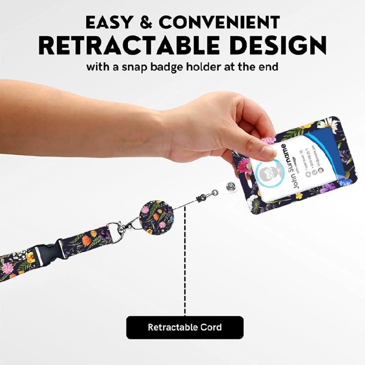 Lanyard Badge Card Holder with Keyring Flowers Neck Strap Oil Painting Name Card Cover Case for Students