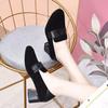 Medium heel single shoes women's shoes autumn new thick heel square buckle round head work shoes black sheepskin women's low-top shoes