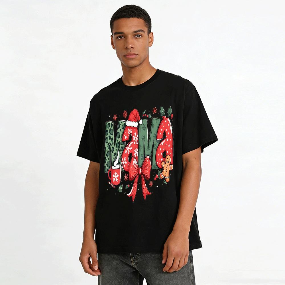 Christmas Themed Mama Print Casual Top Pure cotton T-shirt