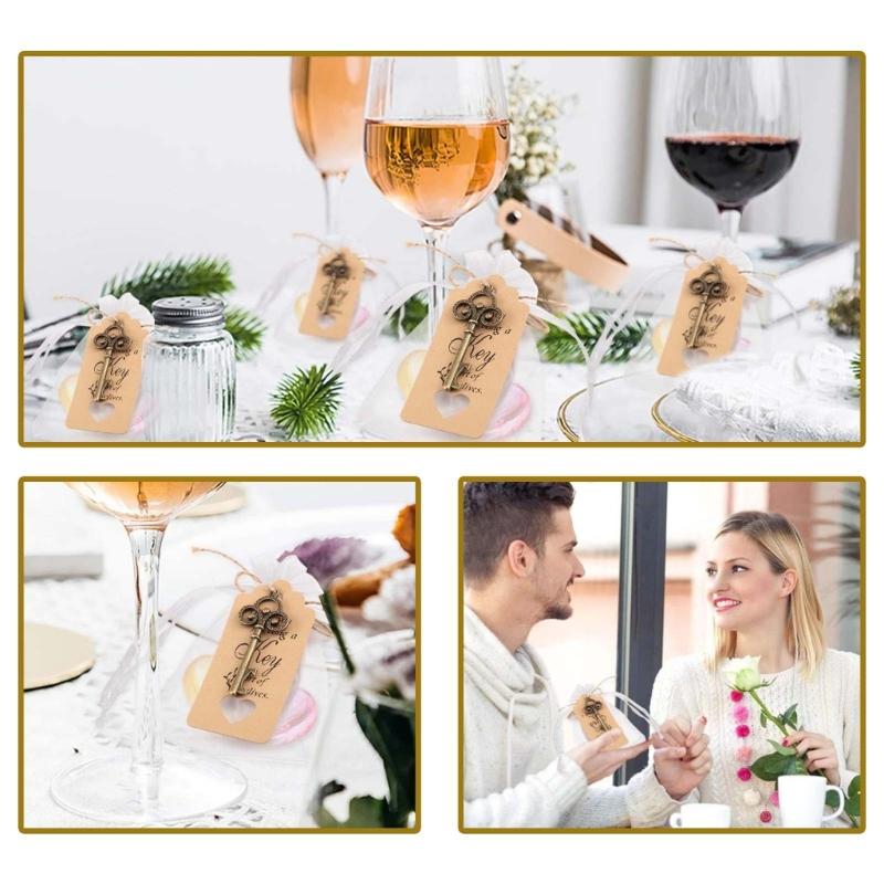 Set da 50 Pezzi Regalo Matrimonio Apribottiglie Chiave Vintage Scatoline Portaconfetti Biglietto di Ringraziamento per gli Ospiti Decorazione Festa di Matrimonio Artigianato Fai da Te