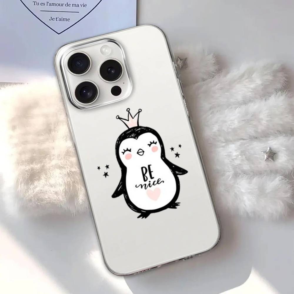Cute Cartoon Penguin Phone Case For Transparent IPhone 17 Air 11 12 13 14 15 16 17 Pro Max Plus Shockproof Soft Cover
