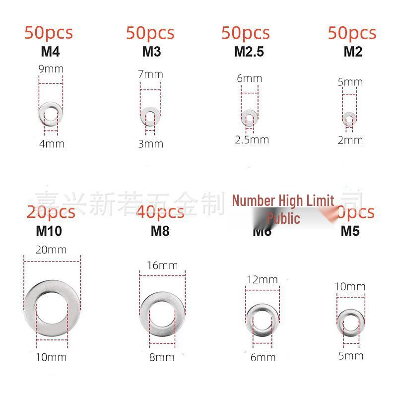 

360pcs Stainless Steel Flat Washer Set – Metal Spacers & Screw Washers