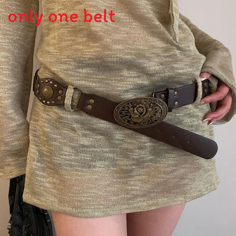 Bohemian Rose Carved Leather Belt For Women Fashion Accessory Summer 2024