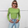 Spring Autumn Fashion Long Sleeve T-shirt Women Semi-open Collar Slim Short Temperament T-shirt Solid Color Sexy Top