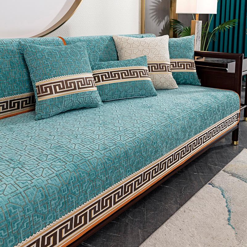 Sofa Cushion Light Luxury High Sense New Chinese Style Four Seasons Non-Slip Universal Solid Wood Seat Cushion Backrest Towel Leather Sofa Cover