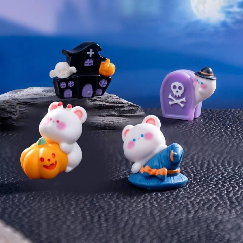 Entzückender Halloween-Bär und Elf Mini-Figuren Harz Handwerksdekorationen DIY