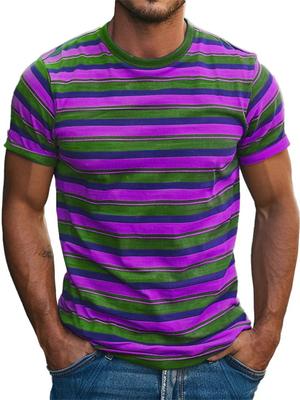 Mens Retro Stripe 3D Printed T Shirt Summer Casual Short Sleeve Fashion Crew Neck T-shirt Loose Quick Dry Breathable Sports Tees