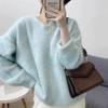 New ArriValS Open Run Women S Mink V Neck Sweater Blue iVory