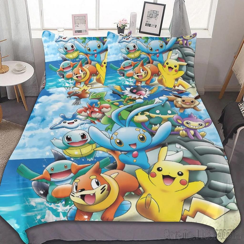 Anime Pokemon Pikachu Bedding Set Quilt Duvet Cover Comforter Bedclothes Twin Single King Kids Adult Gift
