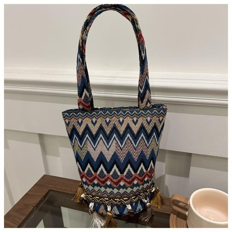 Niche Fringed Bag Canvas Bag Niche Versatile Single-shoulder Bucket Bag