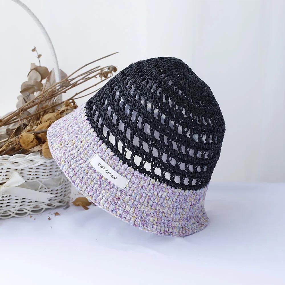 Hollowed Out Sun Hat Fashion Style Bucket Hat Multicolor Foldable Sun Crochet Hat For Beach Travel Vacation Handmade Straw Hat