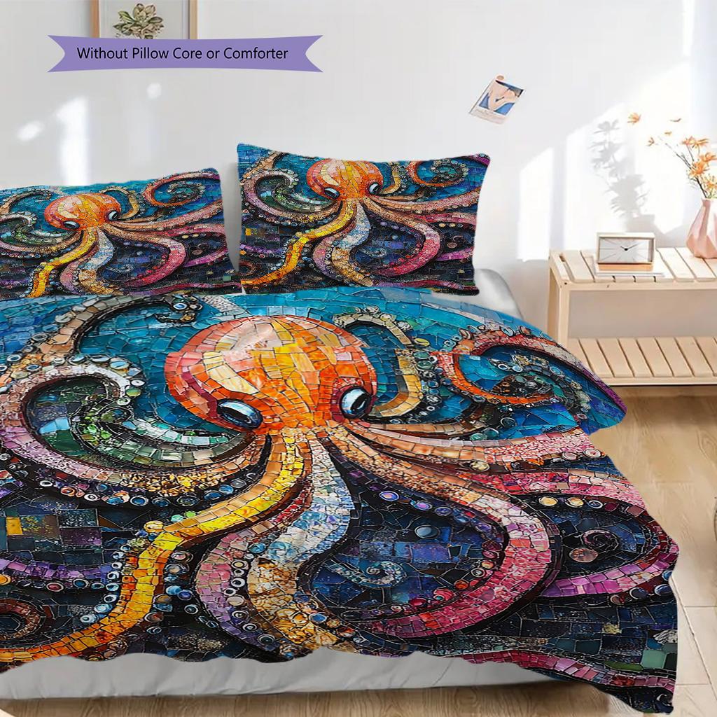 Octopus Pattern Bedding Quilt Set Quilt Cover Pillowcase Home Decoration Birthday Gift (1 * duvet cover + 2 * pillowcase, without core)