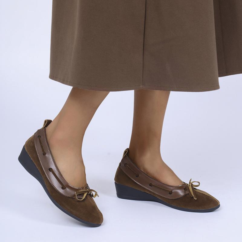 Fashion French Retro Bowknot Decoration Ballet Shoes Women 2025 Autumn Round Toe Wedge Heel Pumps Comfort Soft Sole Low Heel Pumps