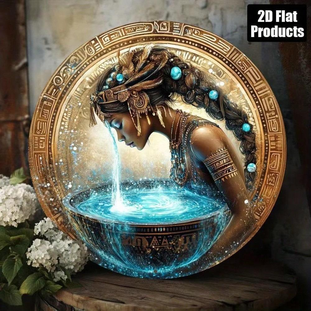 

Vintage Water Goddess Round Metal Wall Art Home Decor 20x20