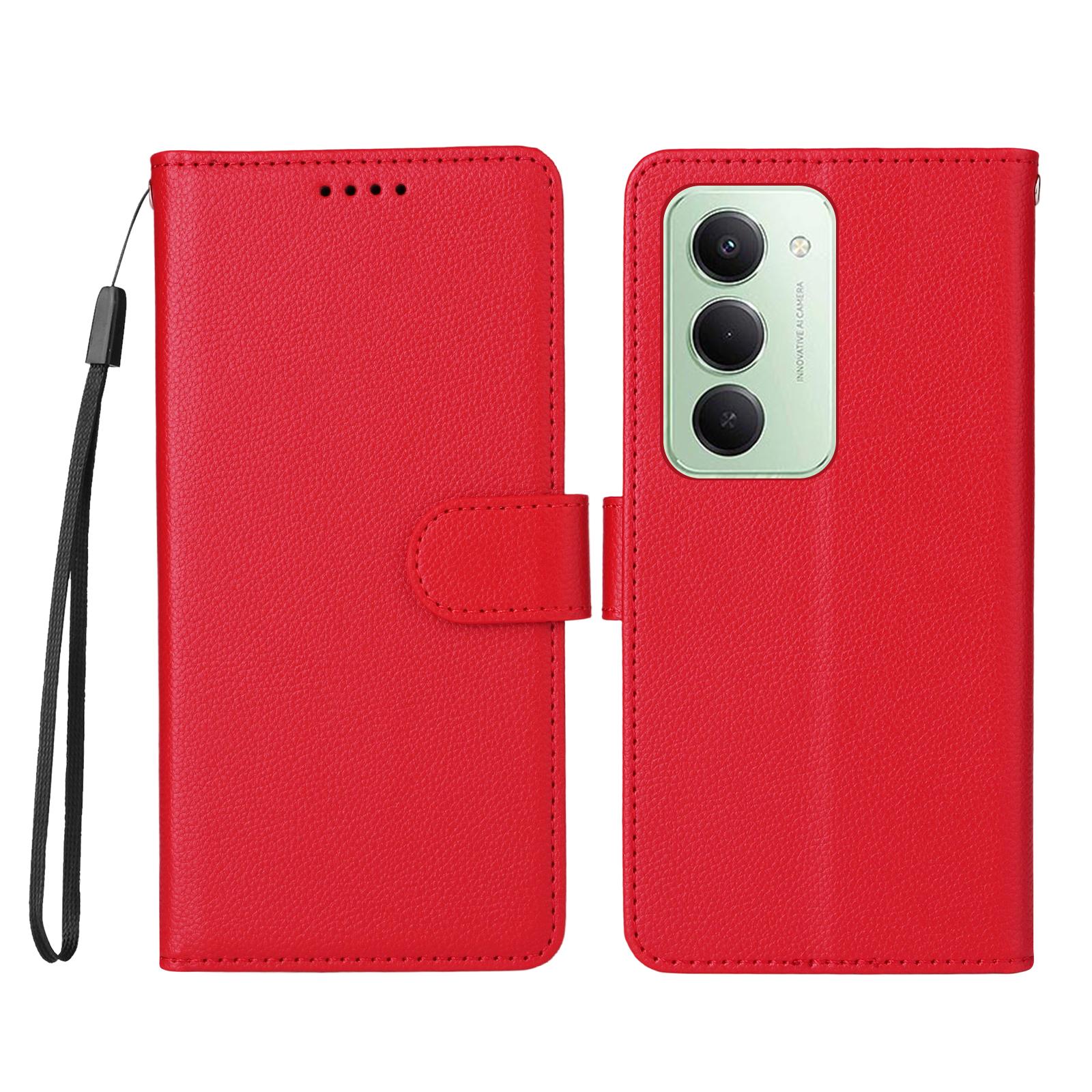 

For Xiaomi Redmi 15 5G Case RFID Blocking 3 Card Slots PU Leather Phone Cover with Wrist Strap Red