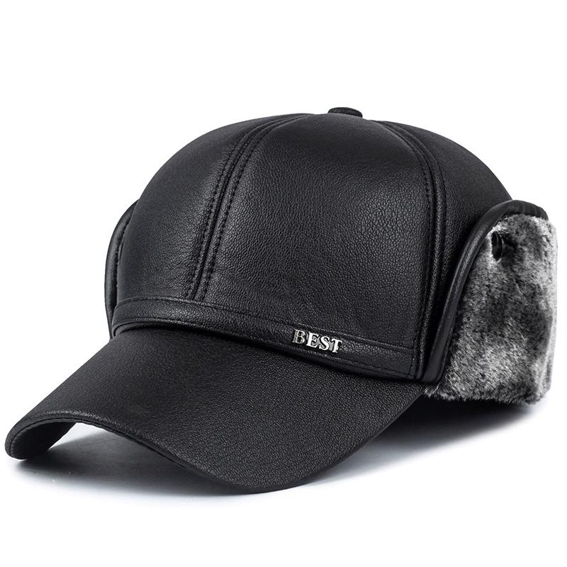 Buy Winter Men's Hats Imitation Leather Baseball Cap Fashion Wool Hat