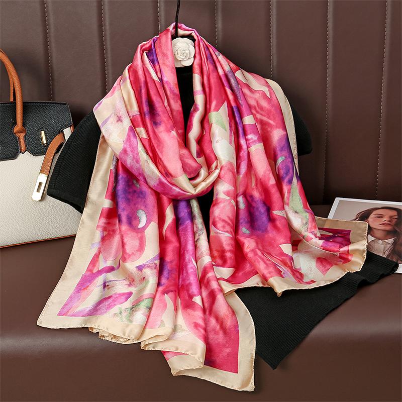 New Silk  Scarf Women Soft Satin Hairband Neckerchief Office Hijab Headband Foulard Gift Luxury Design Brand