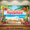 2D Luau Party Backdrop, Tropical Beach and Flowers for Kids Birthday Photoshoot