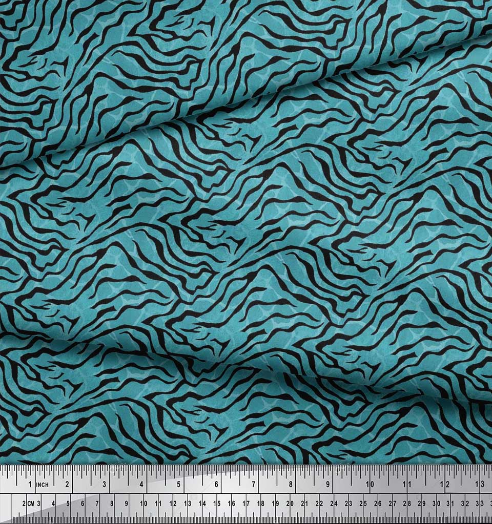 Soimoi Red Poly Crepe Fabric Tiger & Ziraffe Animal Skin Decor Fabric Printed Metre 42 Inch